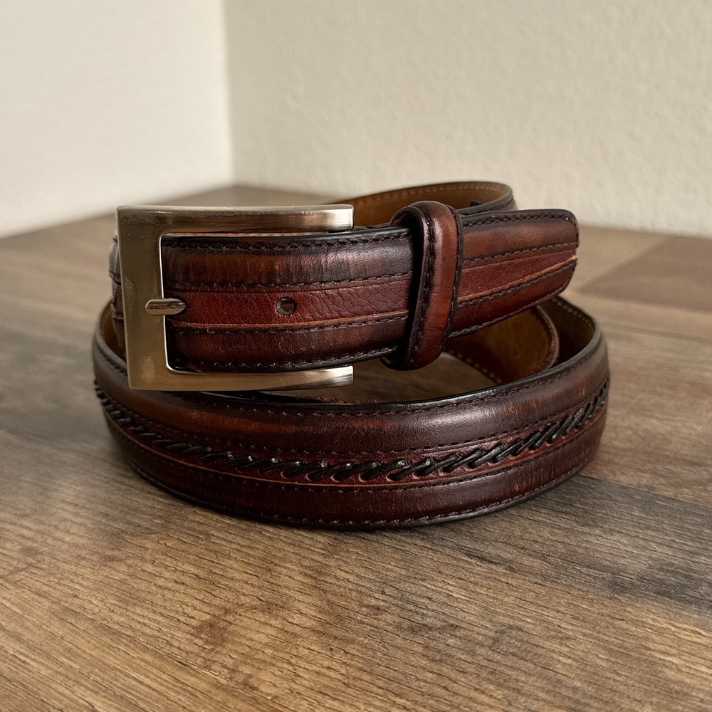 Vintage ENRO Golf Italian Leather Belt Braided Trim Brown Mens Size 44